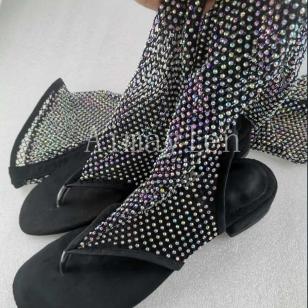 Women's Sexy Custom European Thigh High Shiny Diamond Dress Boot Long Sandals - Picture 2 of 4